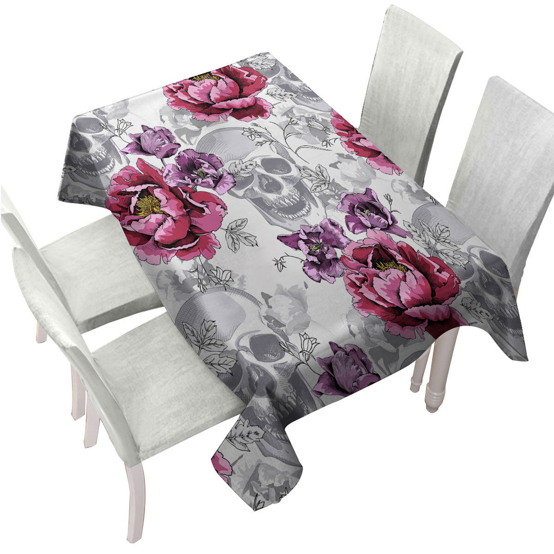 Purplish Roses over Skulls Tablecloth