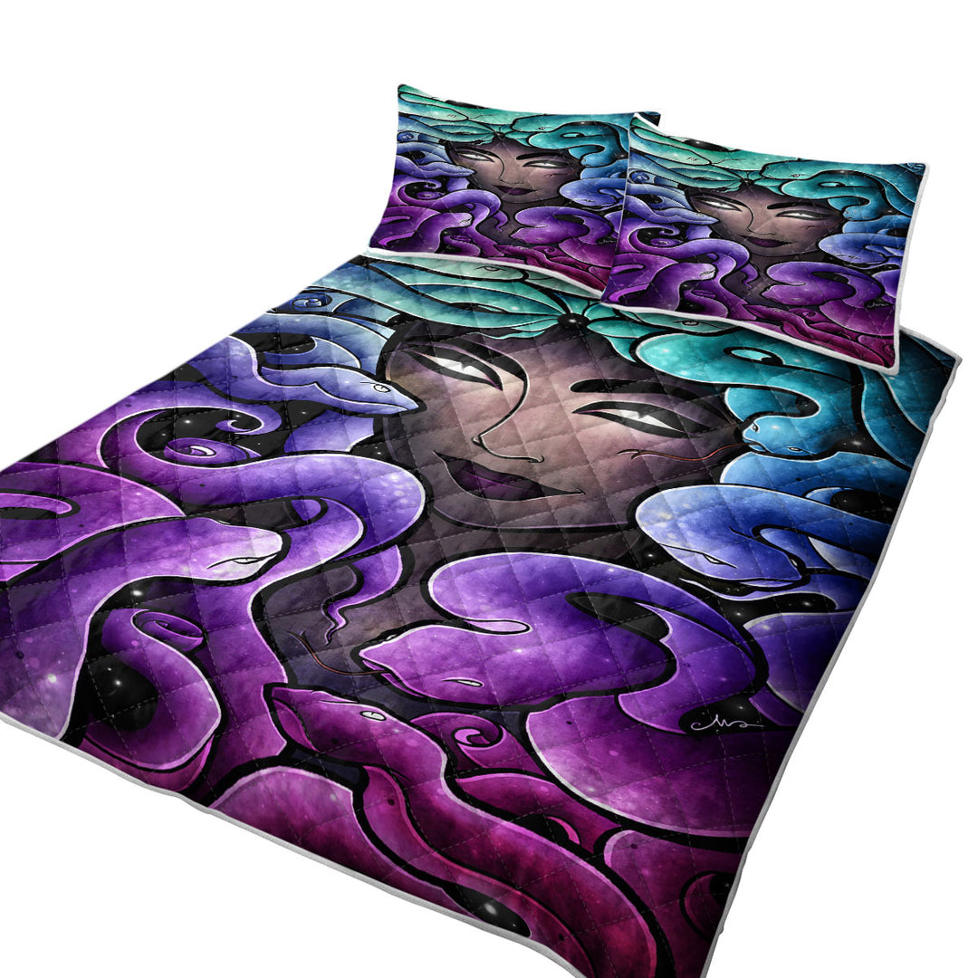 Purplish Snake Haired Medusa Stained Glass Art Quilt