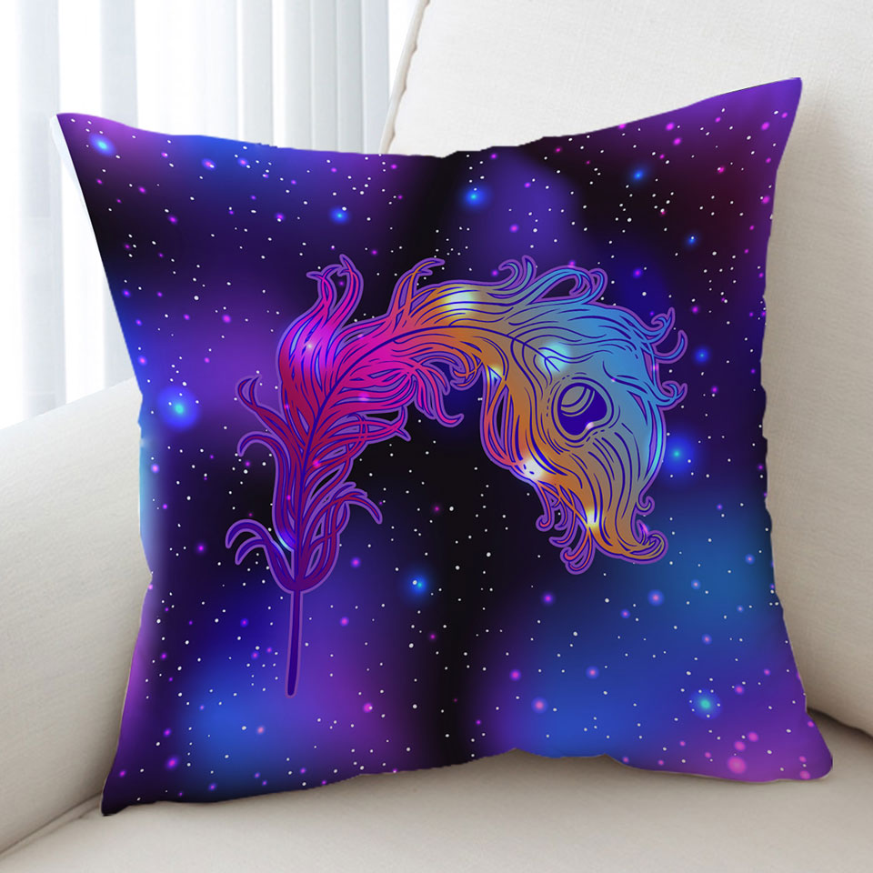 Purplish Space Feather Throw Pillow