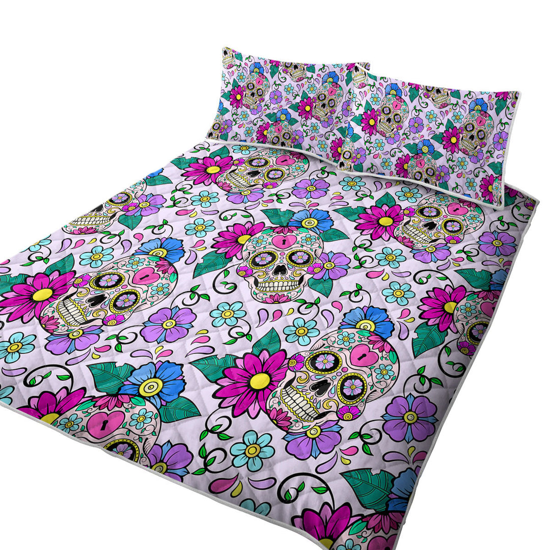 Purplish Sugar Skulls and Flowers Quilts