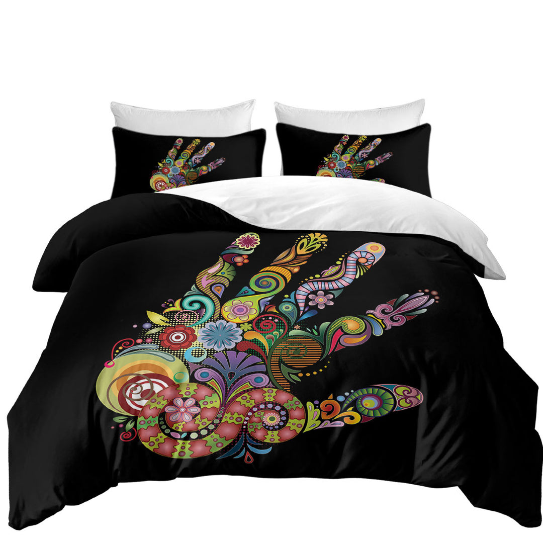 Queen Size Duvet Cover with Artistic Multi Colored Hand