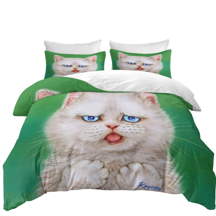 Queen Size Duvet Cover with Cat Drawings Innocent White Kitten