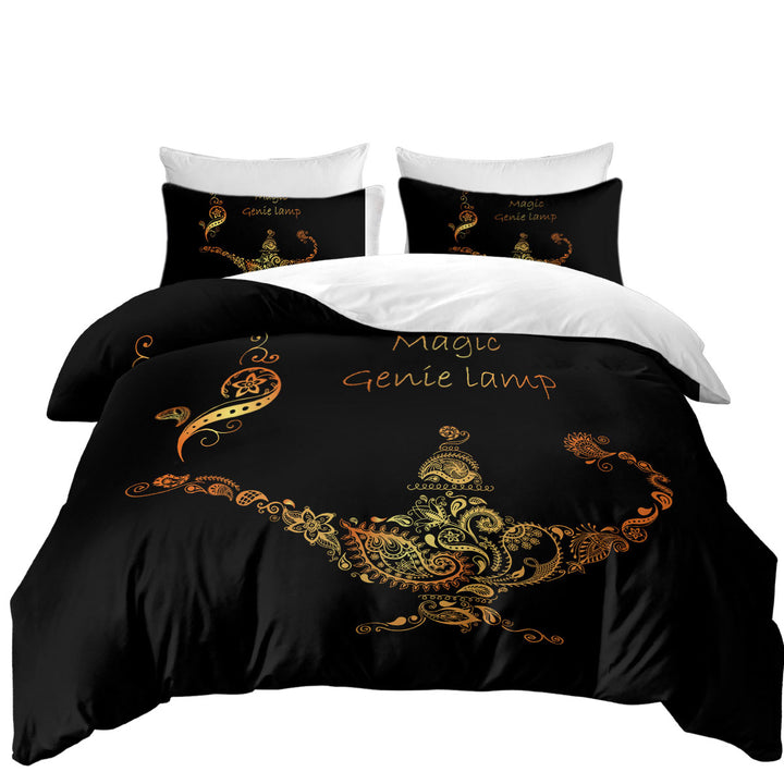 Queen Size Duvet Cover with Cool Golden Magical Genie Lamp