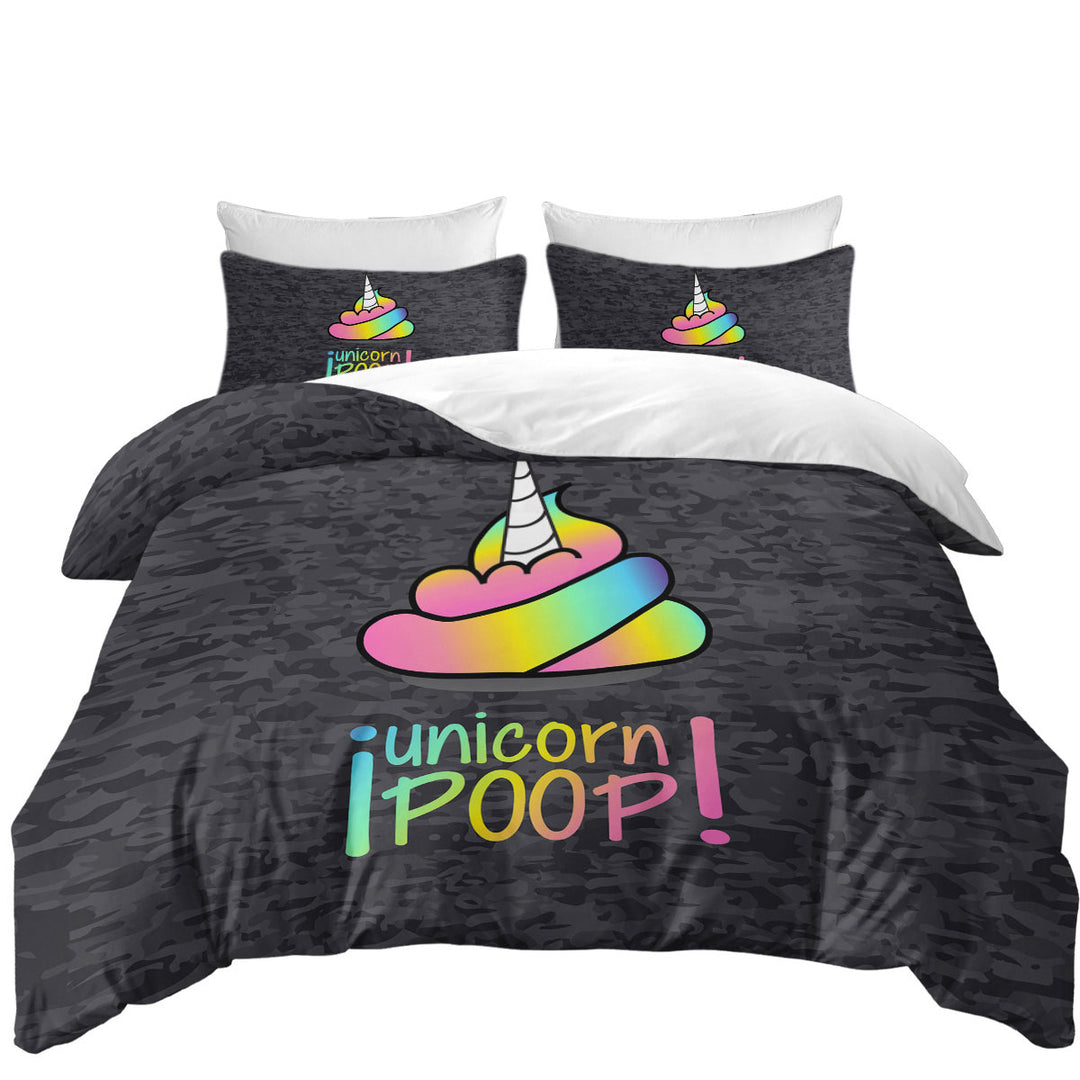 Queen Size Duvet Cover with Funny Unicorn Poop