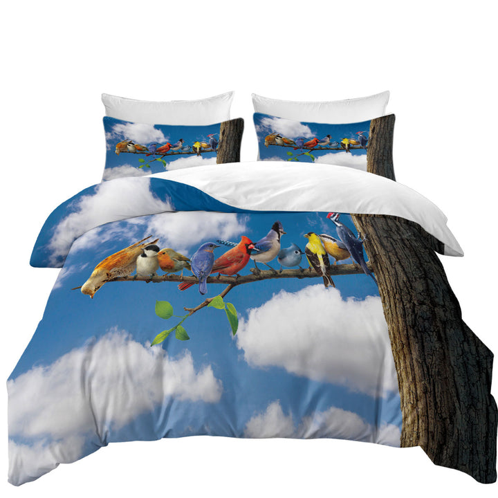 Queen Size Duvet Cover with Nature Art Multi Colored Birds