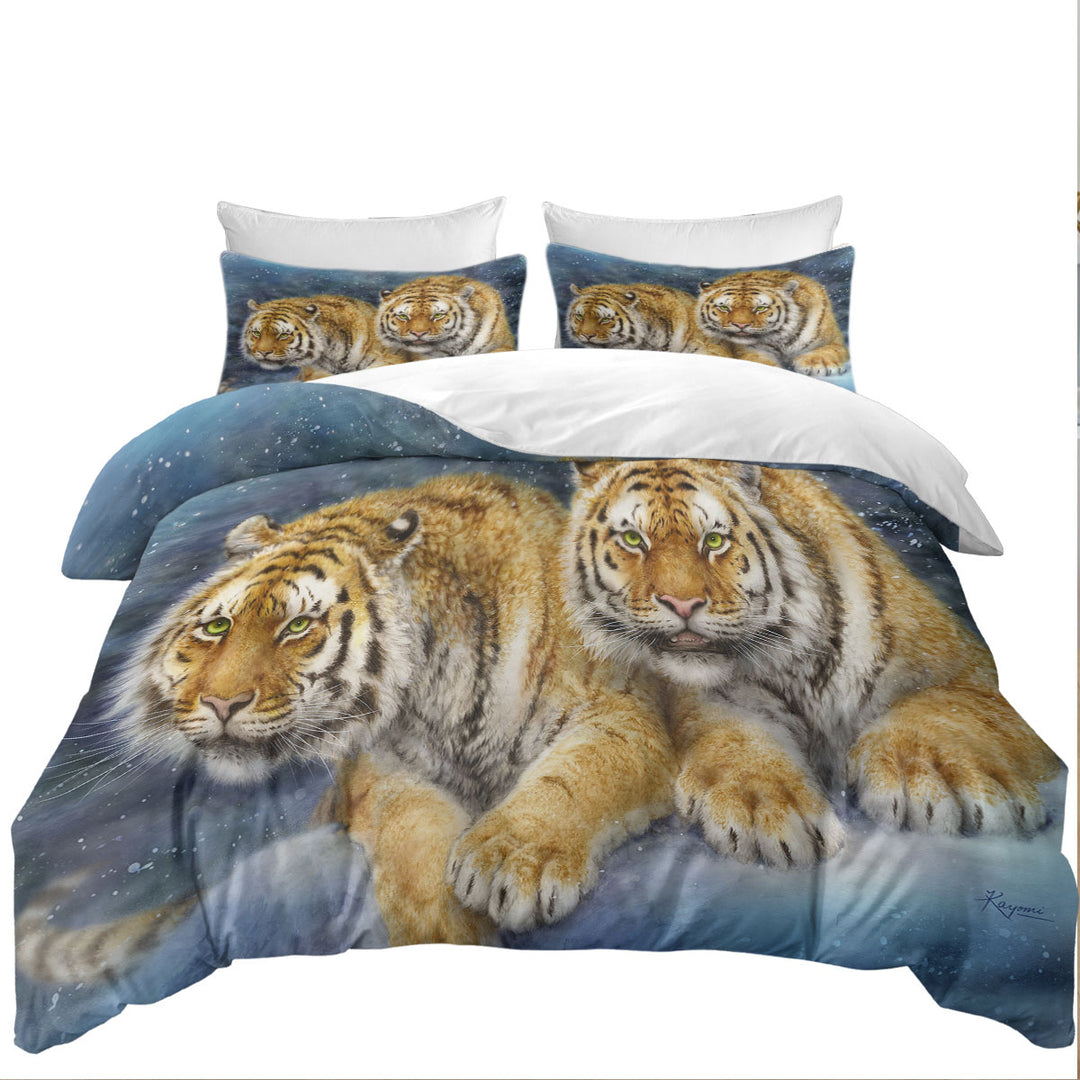 Queen Size Duvet Cover with Winter Storm Tigers