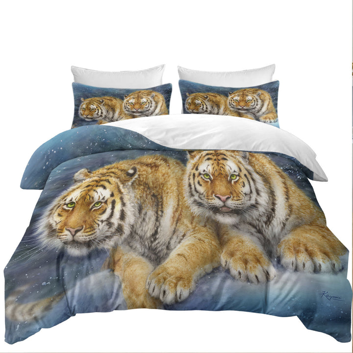 Queen Size Duvet Cover with Winter Storm Tigers