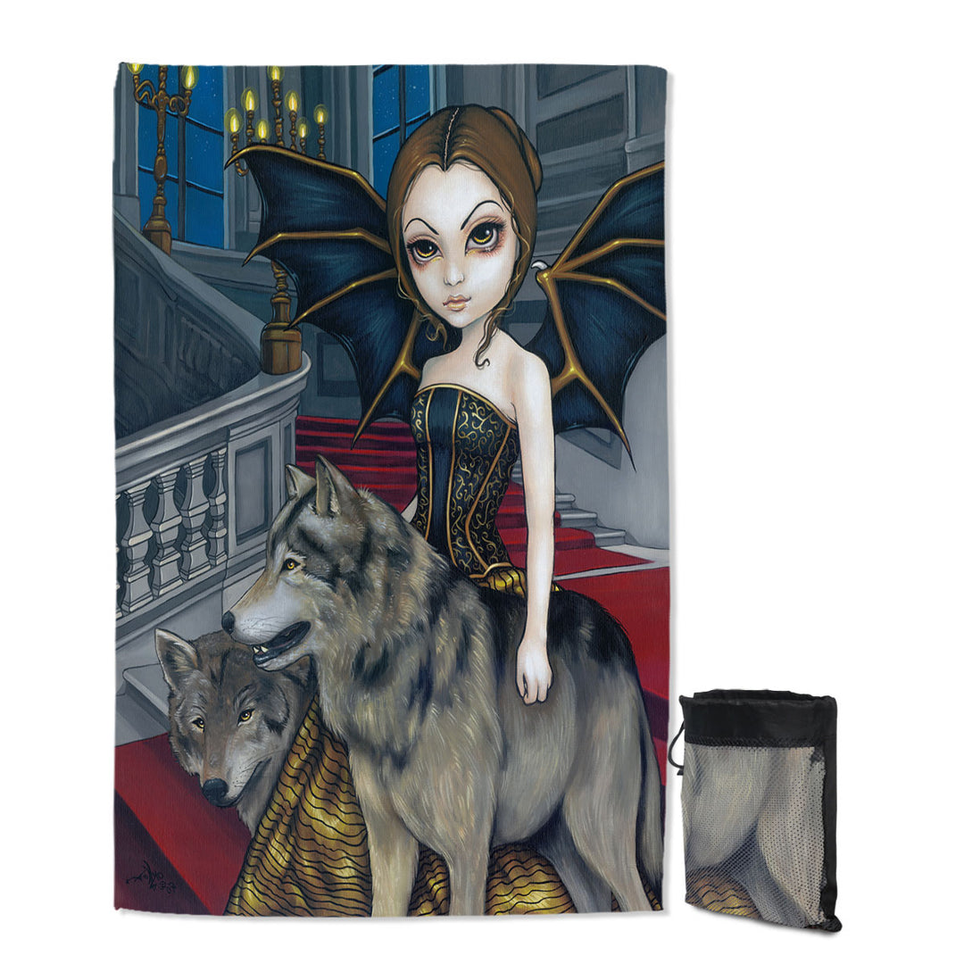 Quick Dry Beach Towel with Wolf Manor Elegant Fairy Walking in the Mansion