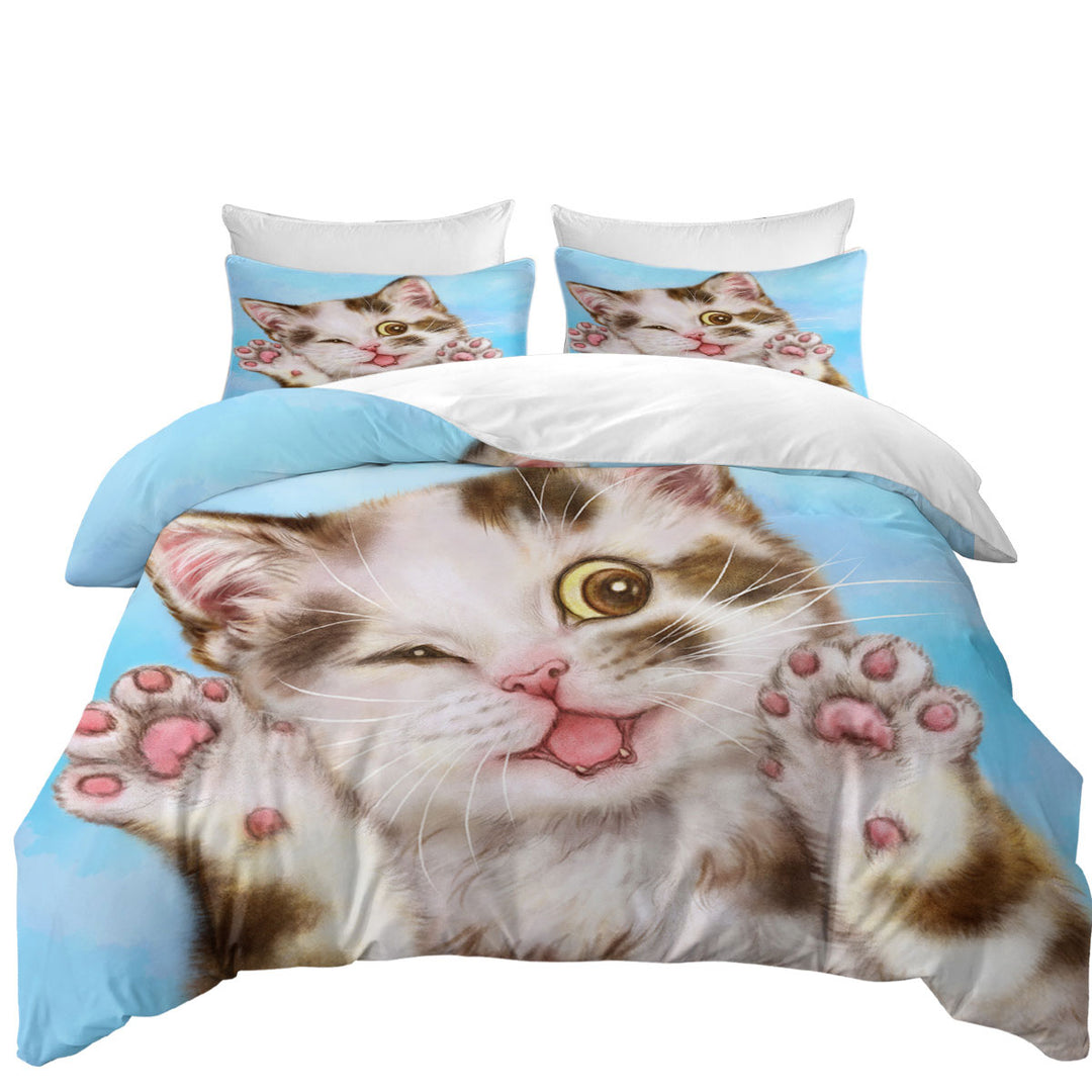 Quilt Cover Sets with Art Painted Cats Cute Brown Spotted Kitten