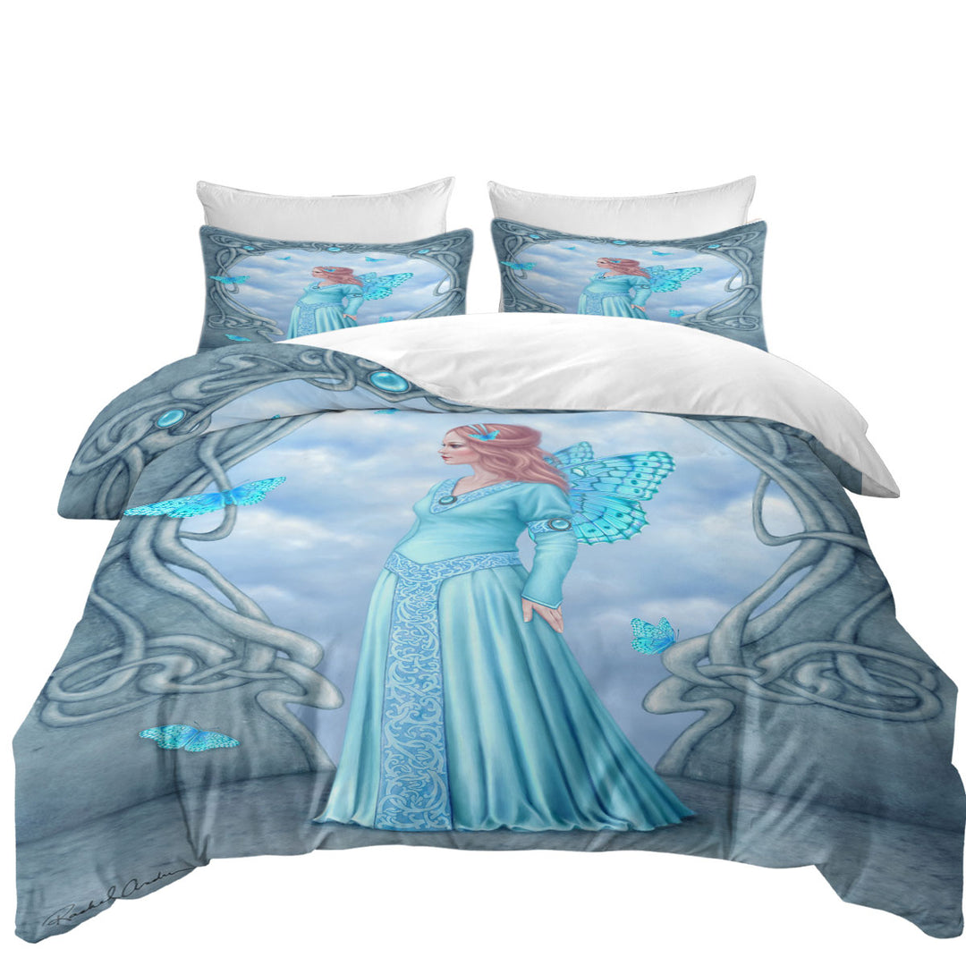 Quilt Cover Sets with Butterflies and Blue Aquamarine Butterfly Girl