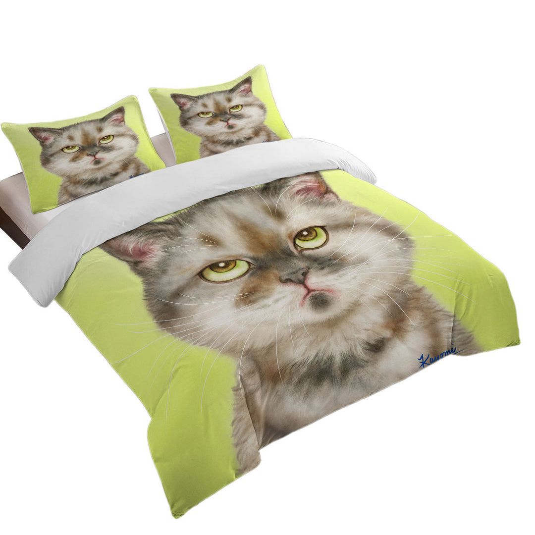 Quilt Cover Sets with Cats Funny Faces Unsatisfied Brown Tabby Kitten