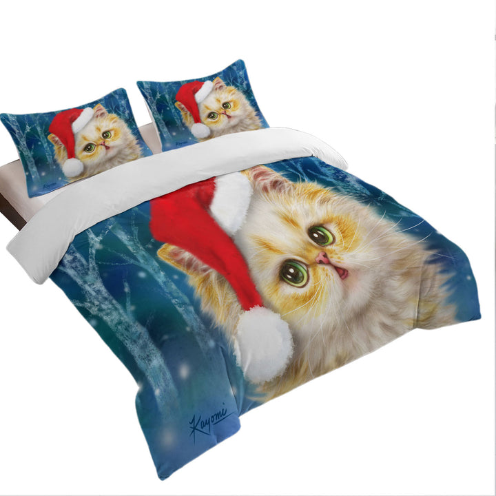 Quilt Cover Sets with Cute Christmas Cat Design Ginger Santa Kitten