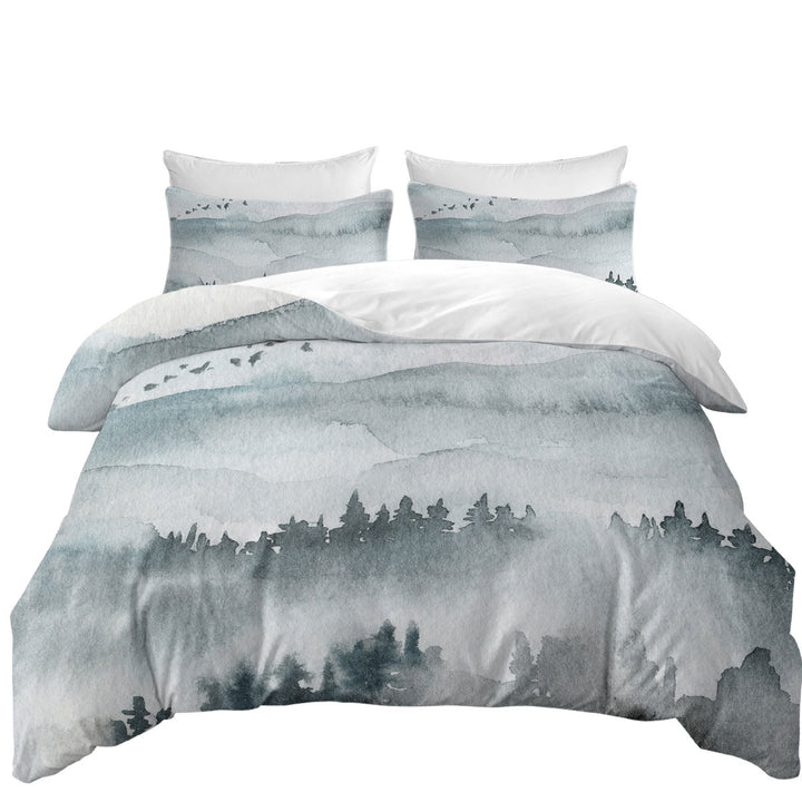 Quilt Cover Sets with Forested Mountain Fog Art