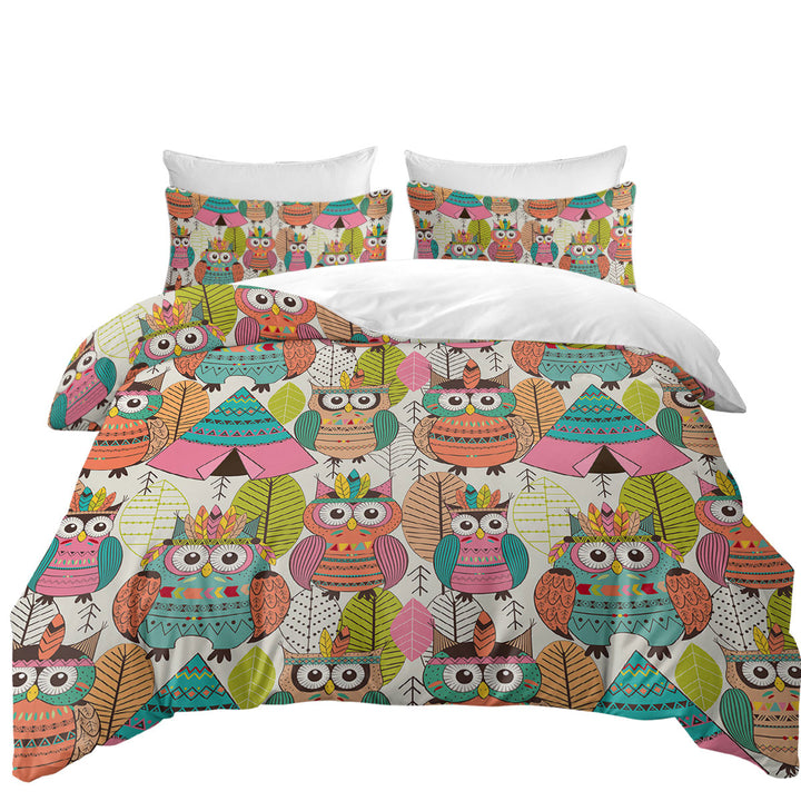 Quilt Cover Sets with Funny Native American Owls