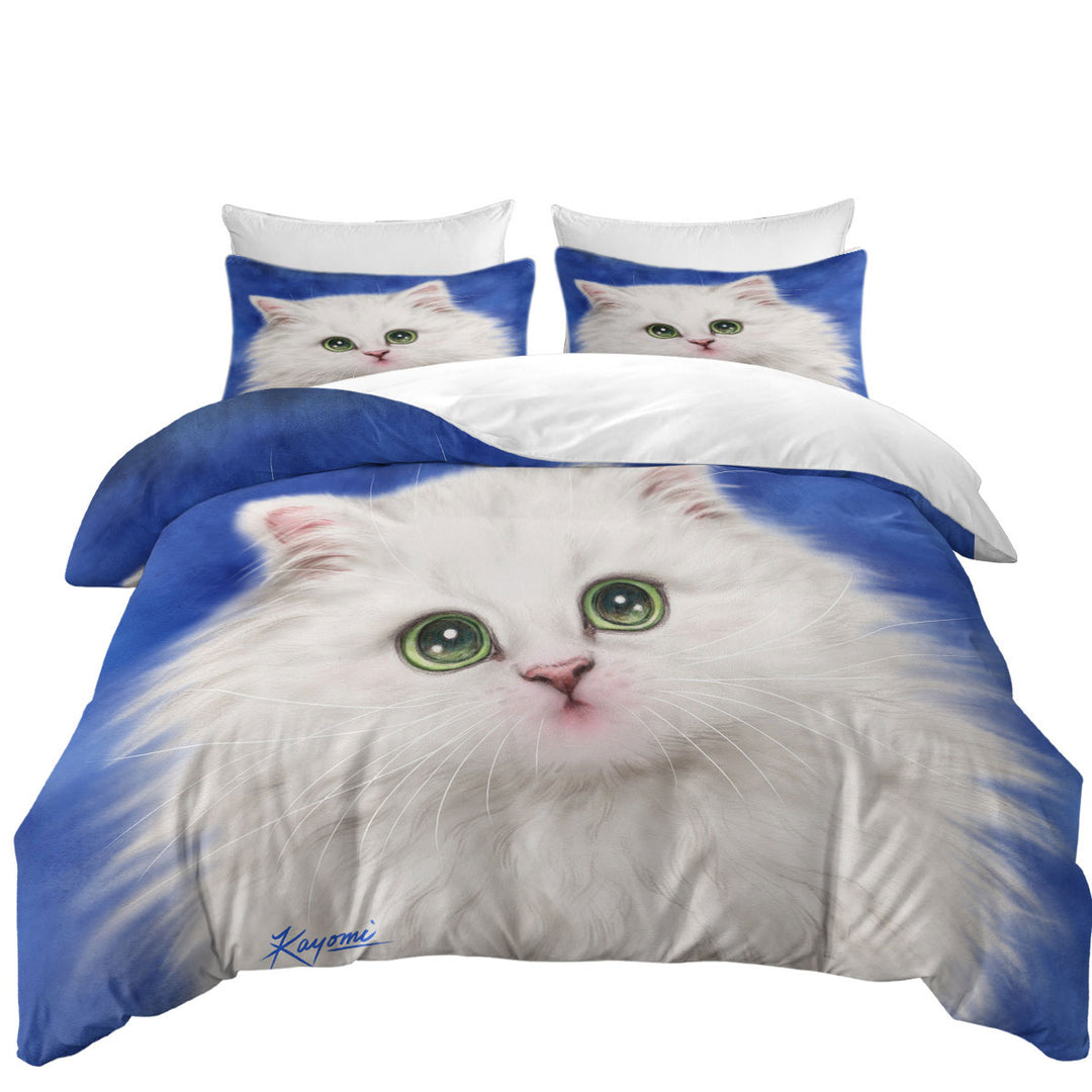 Quilt Cover Sets with Lovely Innocent Face White Fluffy Kitty Cat