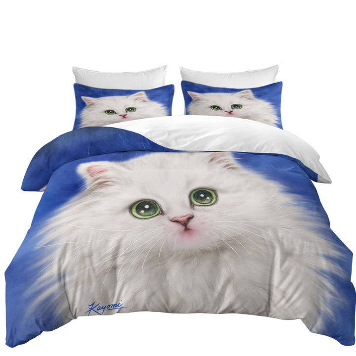 Quilt Cover Sets with Lovely Innocent Face White Fluffy Kitty Cat