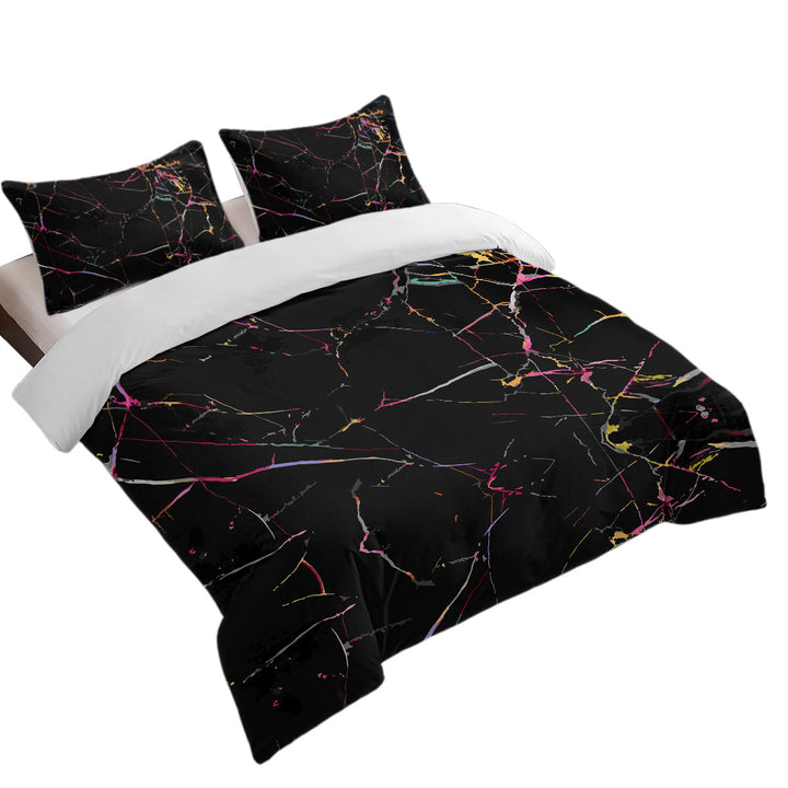 Quilt Cover Sets with Multi Colored Cracks over Black