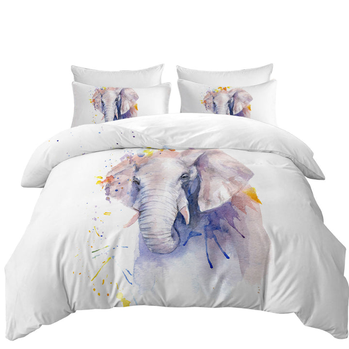 Quilt Cover Sets with Watercolor Painting Purplish Elephant