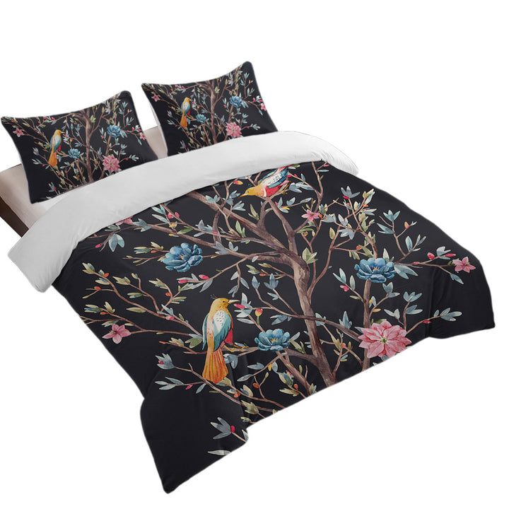 Quilt Cover with Art Painting Flowering Bird Tree