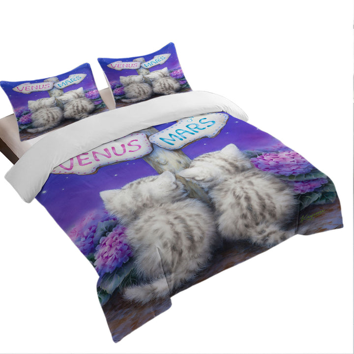 Quilt Cover with Boys or Girls Venus or Mars Grey Kittens
