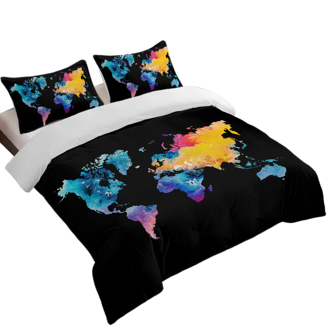 Quilt Cover with Colorful World Map