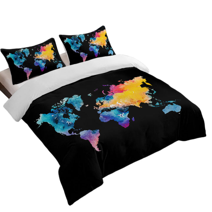 Quilt Cover with Colorful World Map