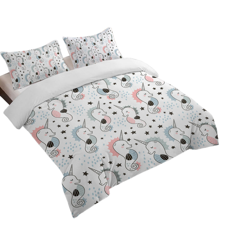 Quilt Cover with Cool Seahorse Unicorns