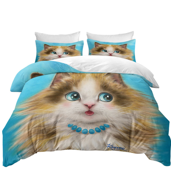 Quilt Cover with Cute Cats Art Girly Kitten Blushing