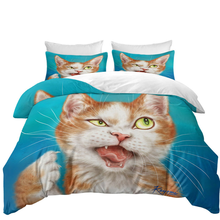 Quilt Cover with Funny Cat Drawings Cool Looking Kitty
