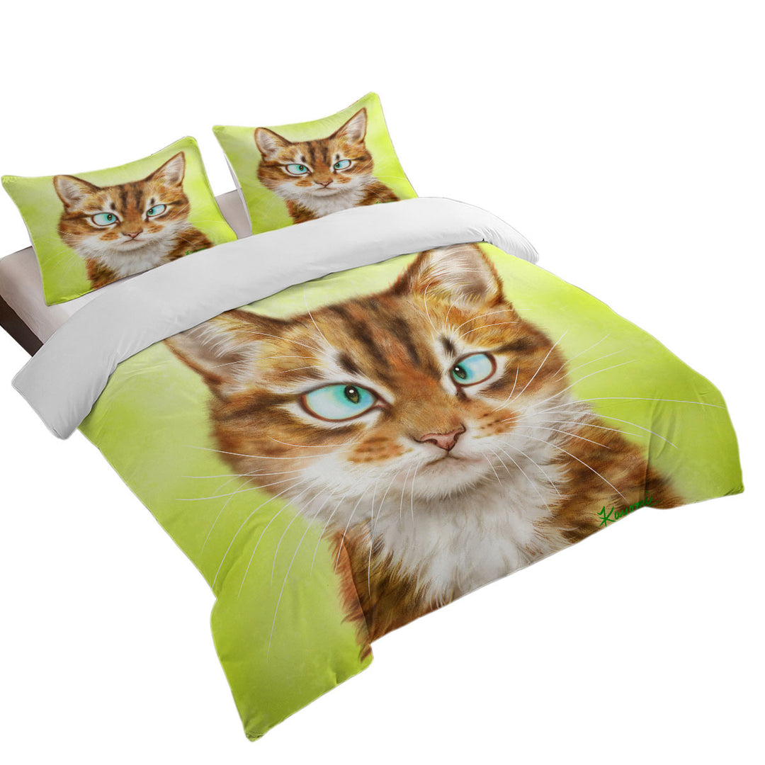 Quilt Cover with Funny Cat Drawings Upset Gingal Kitty