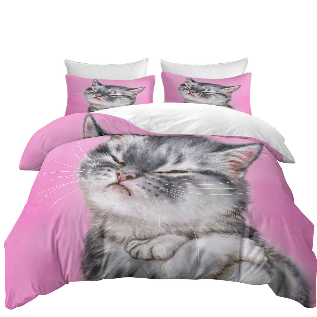 Quilt Cover with Funny Cats Angry Grey Tabby Kitty Cat
