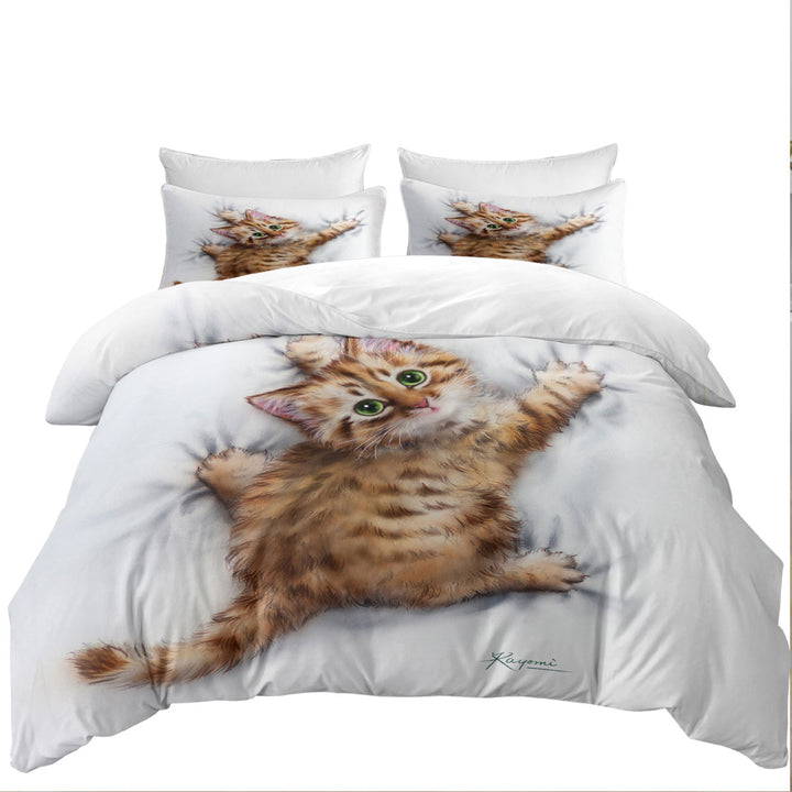 Quilt Cover with Funny Cute Cats Designs Hang on Ginger Kitten