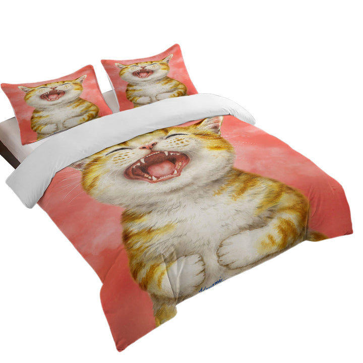 Quilt Cover with Happy Kitten Laughing Cute Ginger Cat