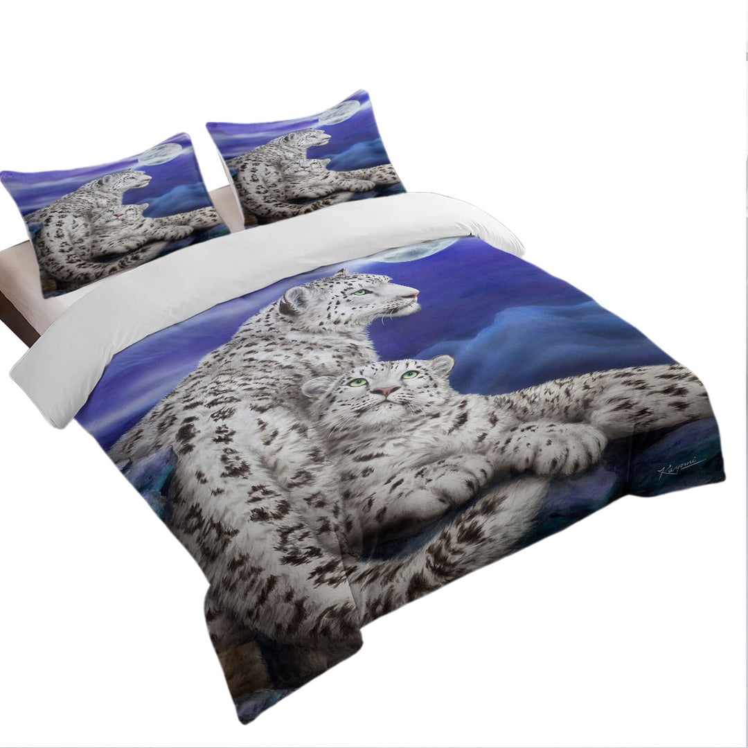 Quilt Cover with Nocturne Two White Leopards Under the Moon