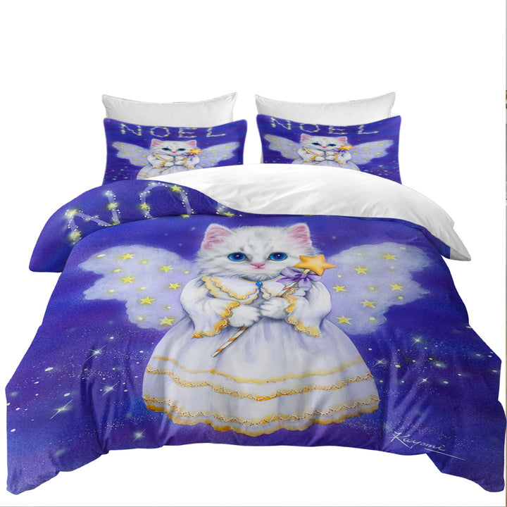 Quilt Cover with Noel White Kitten Holiday Angel