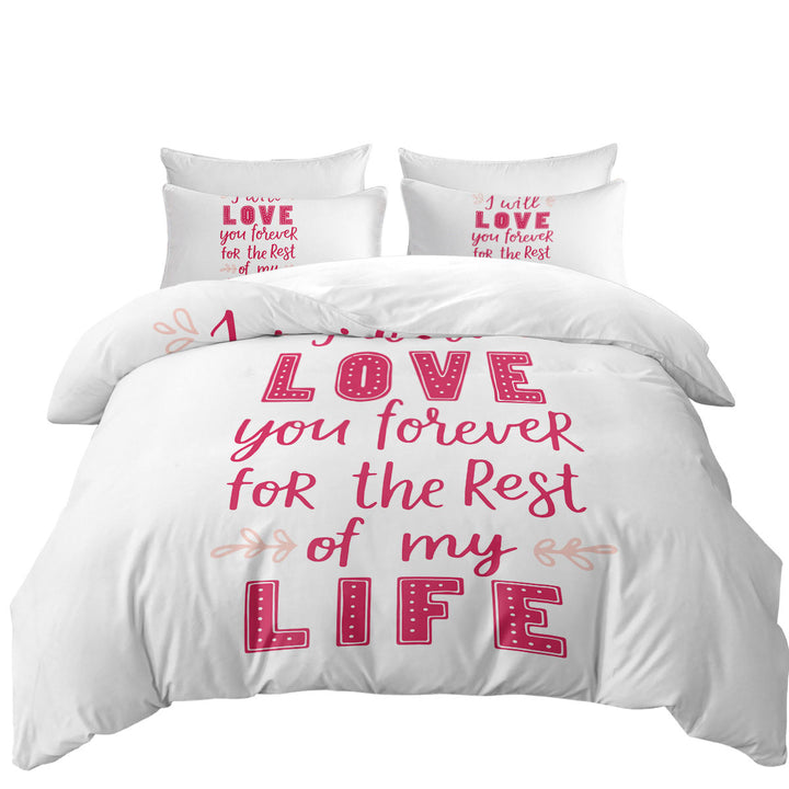 Quilt Cover with Pink Romantic Love Quote Love You Forever