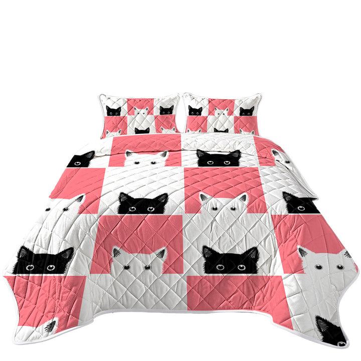 Quilt Stores Near Me with Pink White Panel and Black White Cats