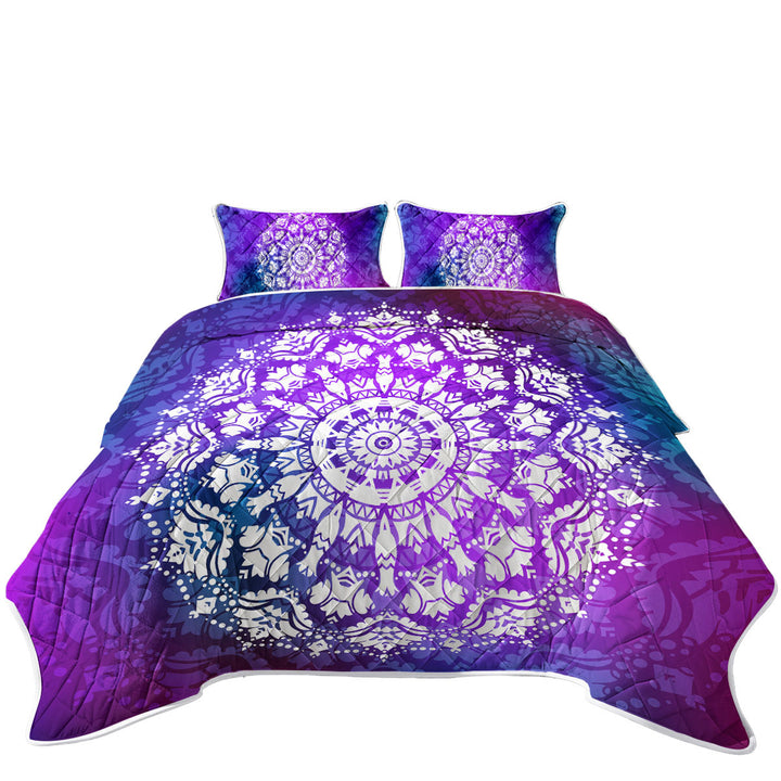 Quilt Stores Near Me with White Royal Floral Mandala over Purple