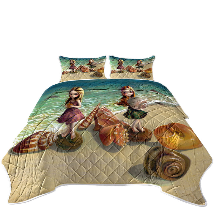 Quilt shop near me with Cute Fantasy Girls Collecting Shells By the Seaside