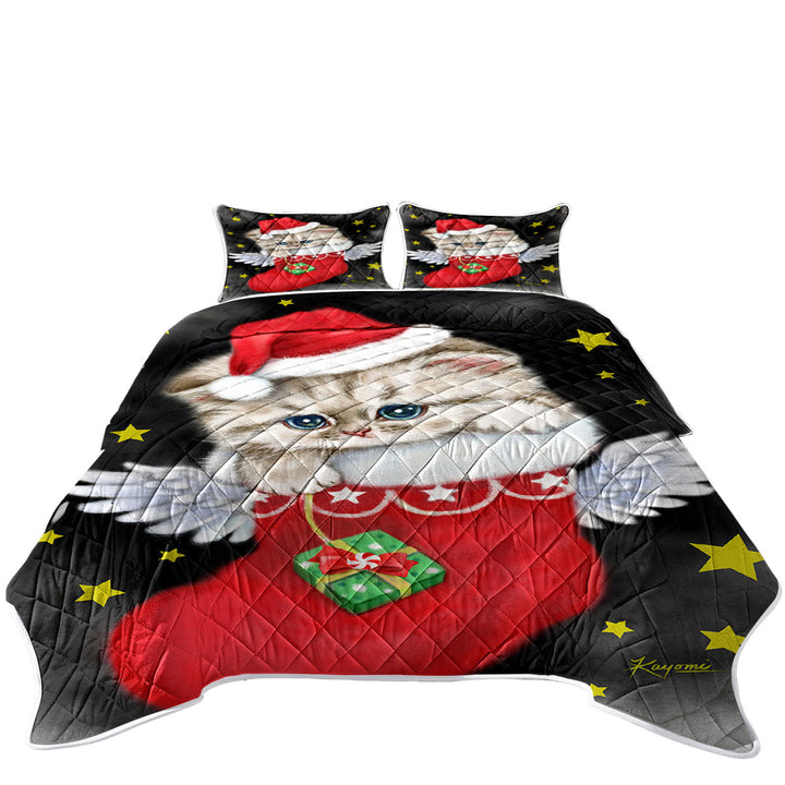Quilt with Adorable Tabby Kitty in Red Angle Christmas Sock