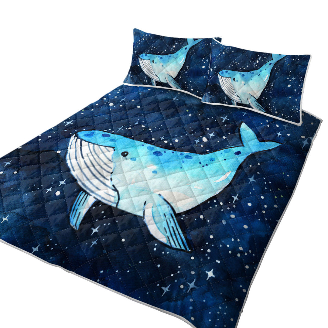 Quilt with Art Blue Whale over the Night Skies
