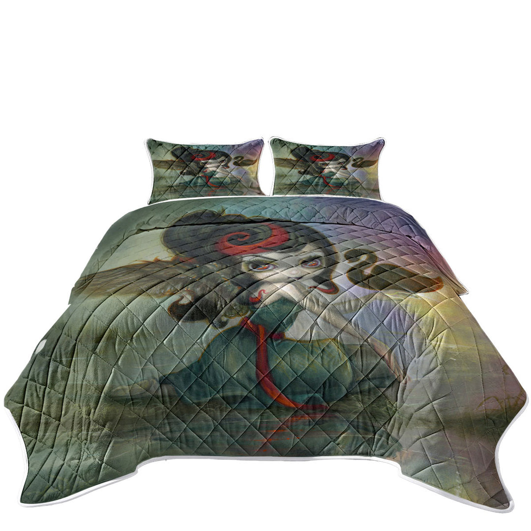 Quilt with Art Painting Swan Lake Black Swan Ballerina Girl