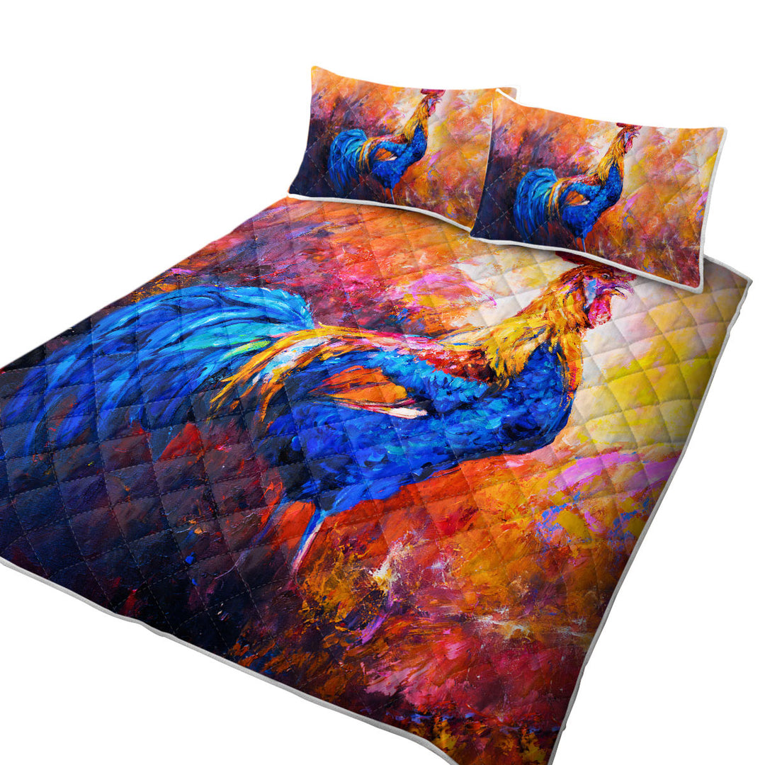 Quilt with Art Painting of Impressive Rooster