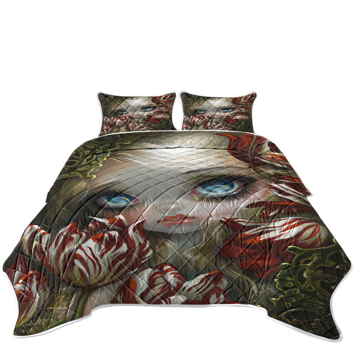 Quilt with Art Painting the Language of Flowers Tulips Girl