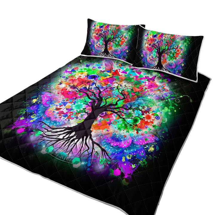 Quilt with Artistic Crazy Colored Tree