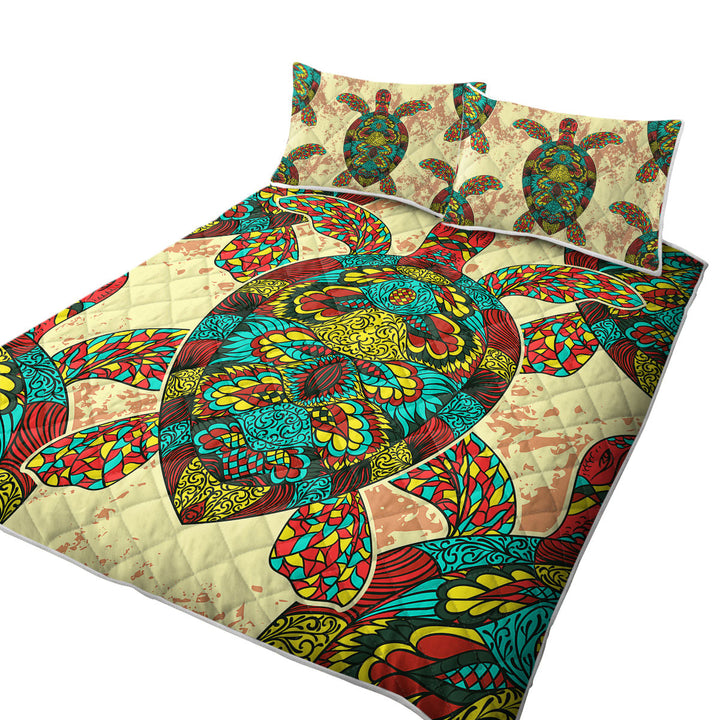 Quilt with Asian Design Multi Colored Turtle