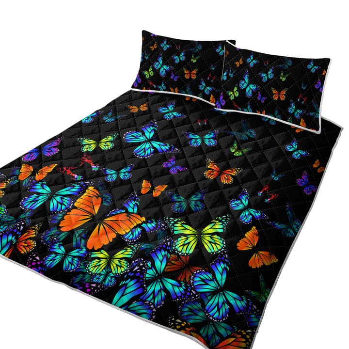 Quilt with Black Background Colorful Butterflies