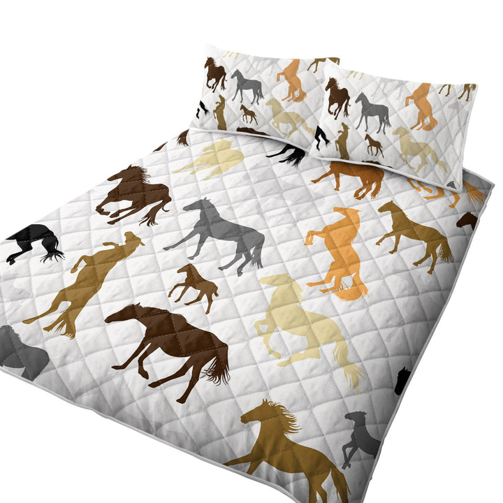 Quilt with Black Grey Brown Beige Horses Pattern