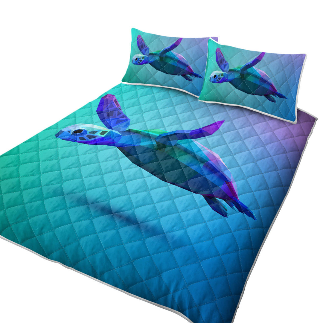 Quilt with Blue 3D Turtle