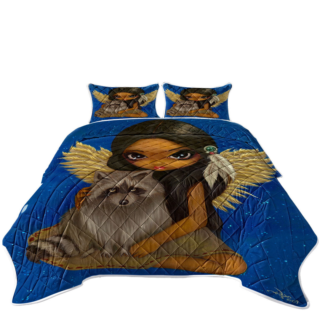 Quilt with Brother Raccoon Native American Angel